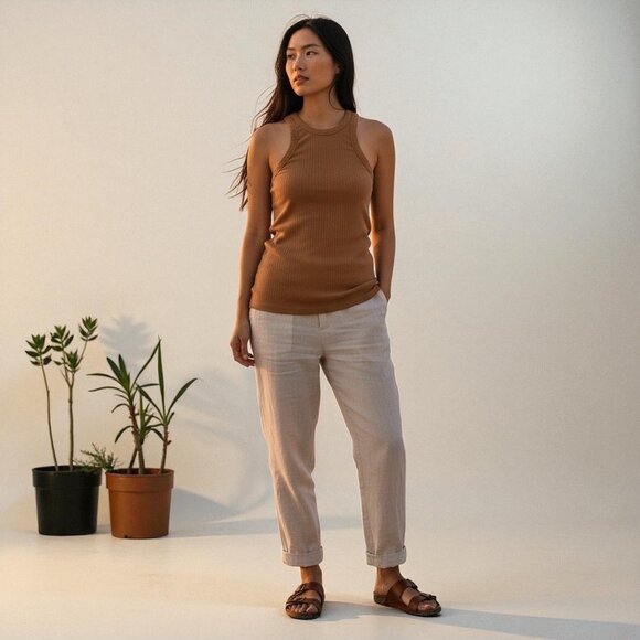 Free People Movement Womens Ribbed Tan Tank Top Size XL - Picture 1 of 8